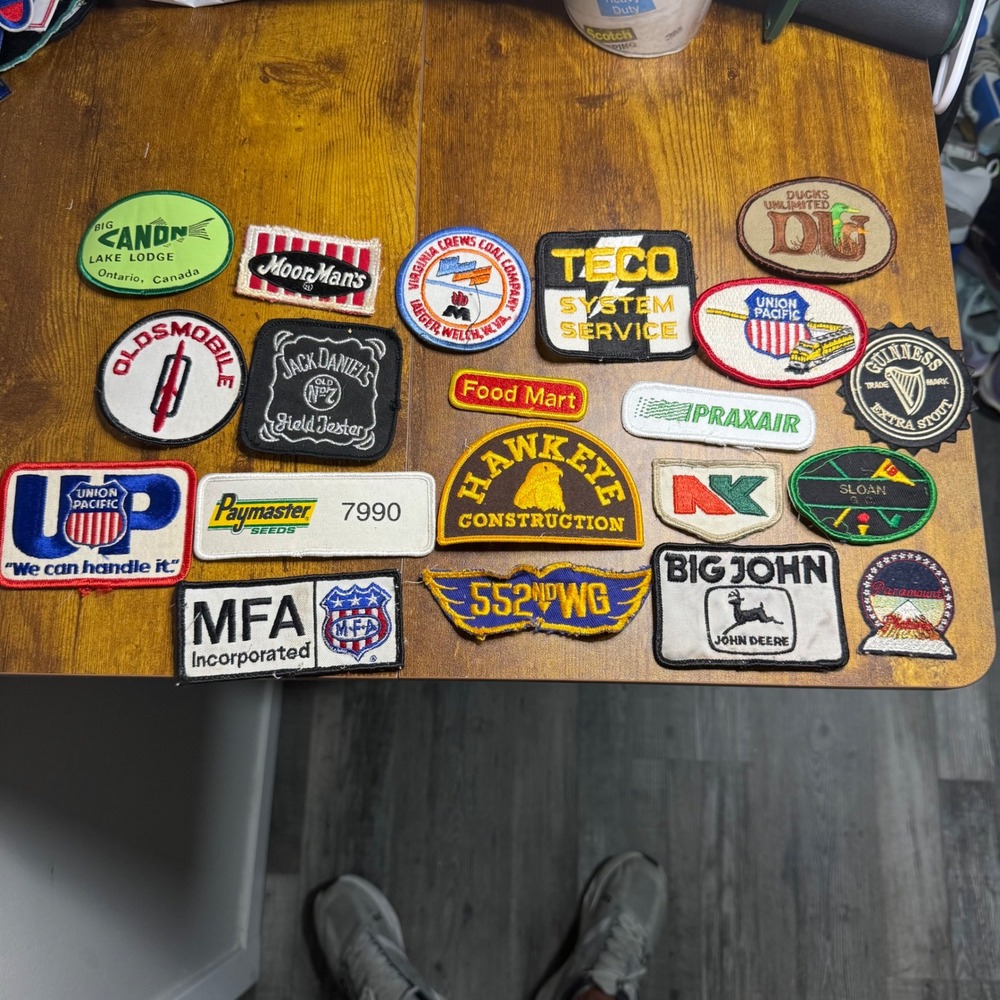 Vintage Patch Lot 20 PC Jack Daniels John Deere Union Pacific Oldsmobile